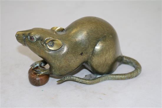 A Japanese gilt patinated bronze model of a rat with a nut, late 19th century, length 18cm